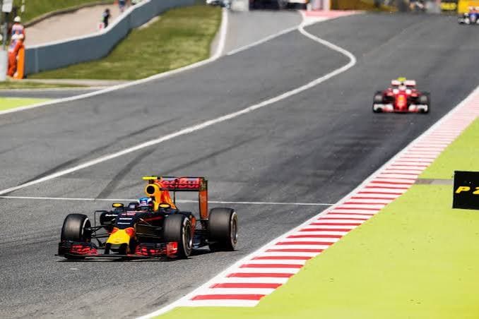 Max Verstappen driving a Red Bull Racing car at Barcelona-Catalunya